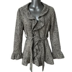 Sandro Studio Blazer Gray Ruffled Belted Geometric Jacket Women's Size Small
